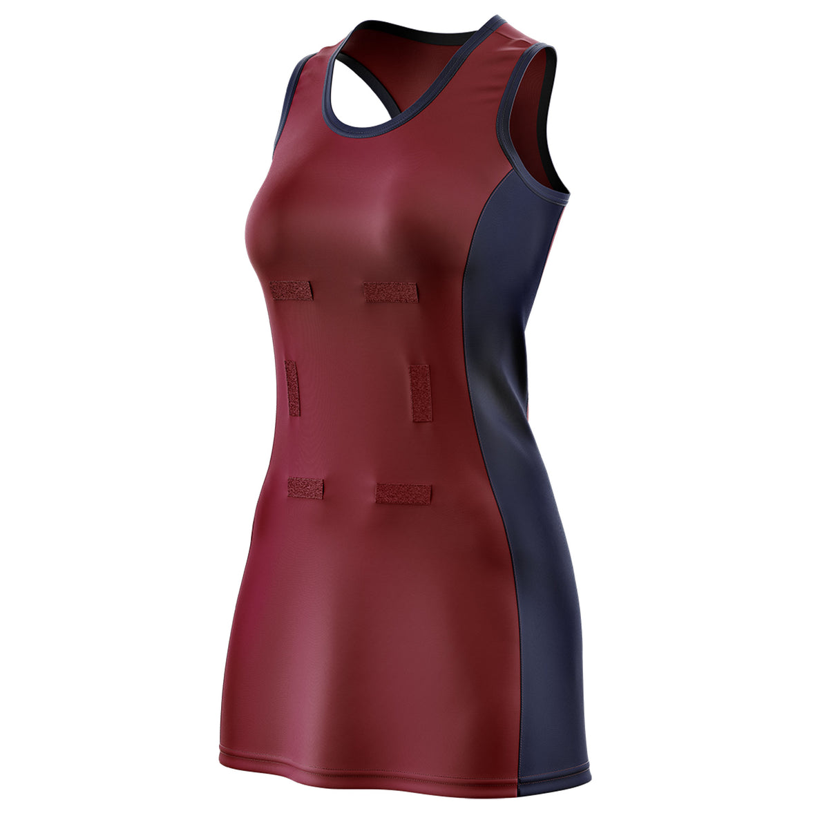 Custom Maroon Navy Color Block Two Tone Netball Dresses