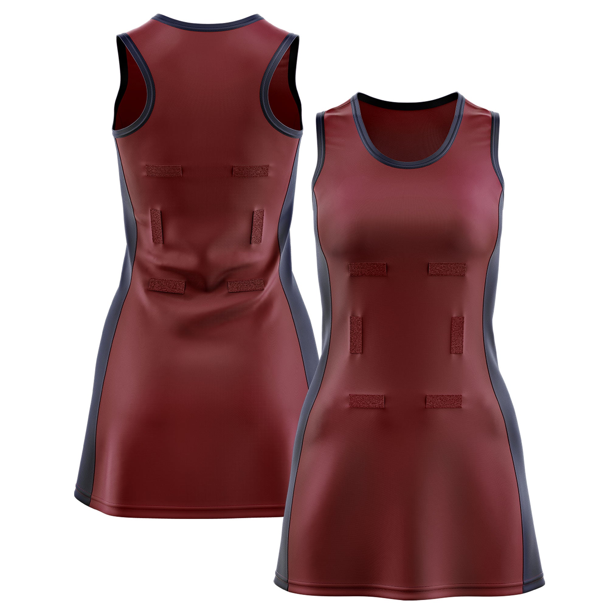 Custom Maroon Navy Color Block Two Tone Netball Dresses