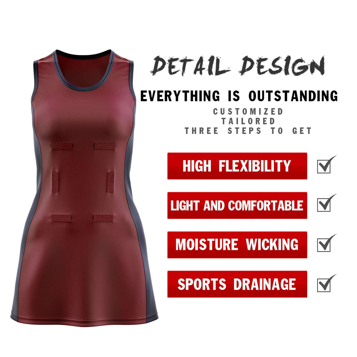 Custom Maroon Navy Color Block Two Tone Netball Dresses
