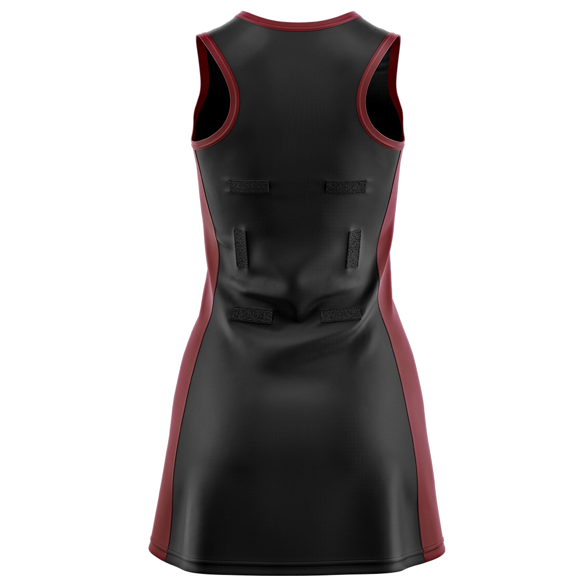 Custom Black Maroon Color Block Two Tone Netball Dresses