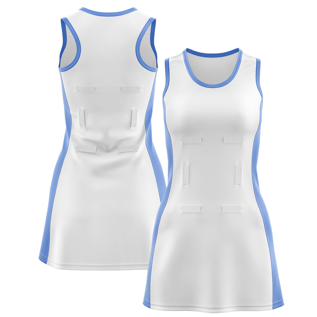 Custom White Powder Blue Color Block Two Tone Netball Dresses