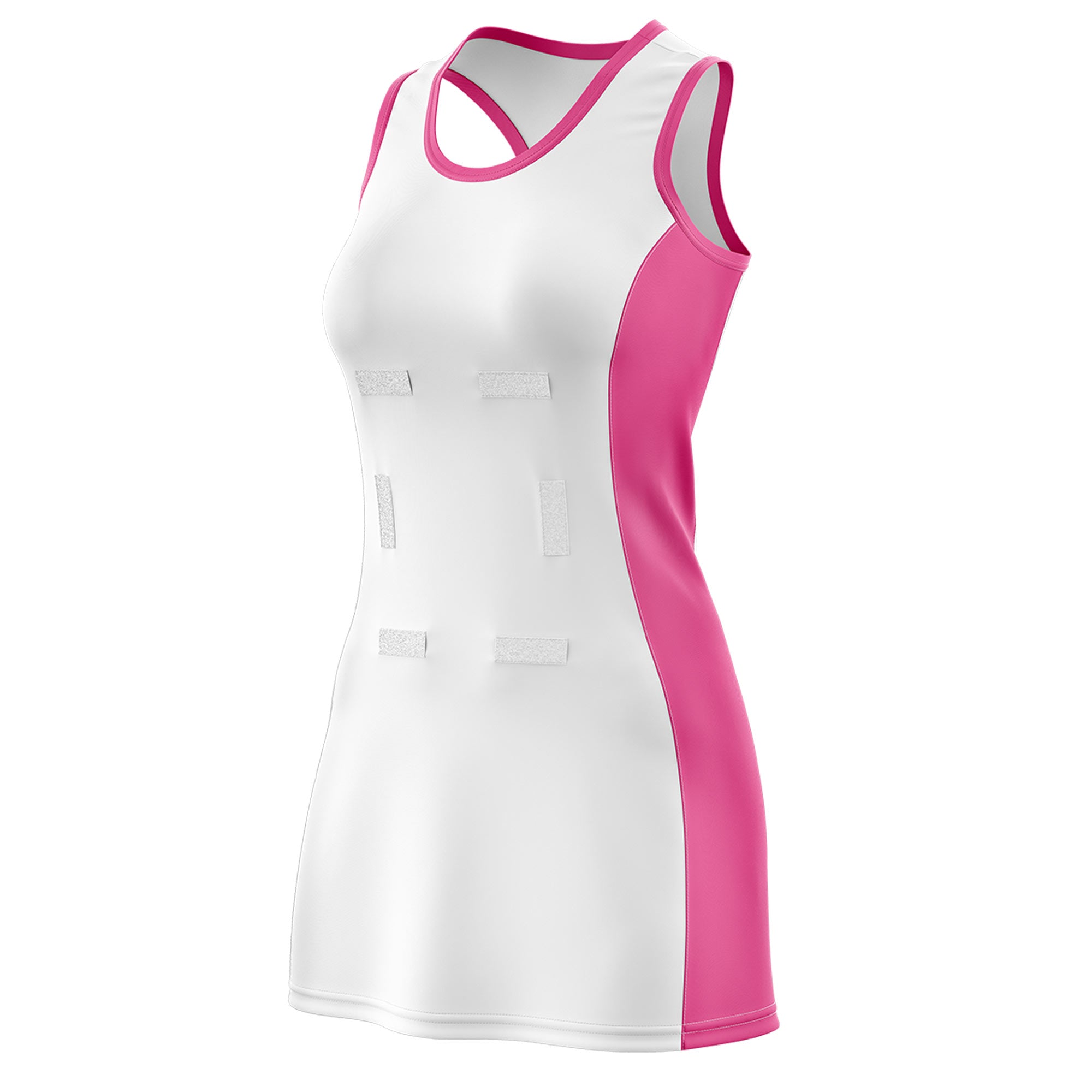 Custom White Pink Color Block Two Tone Netball Dresses