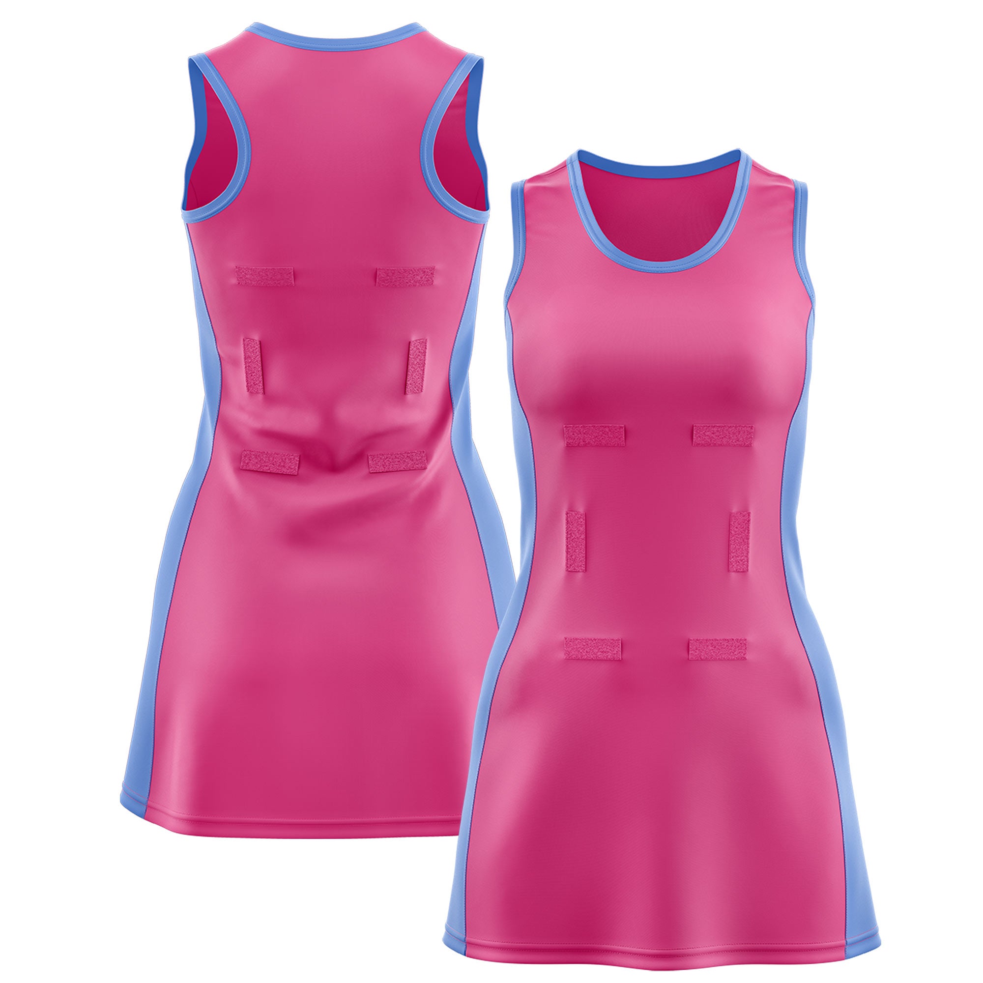 Custom Pink Powder Blue Color Block Two Tone Netball Dresses