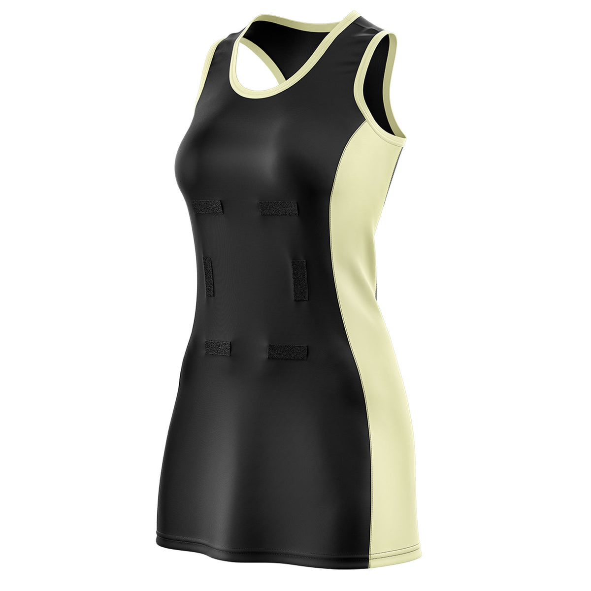 Custom Black Cream Color Block Two Tone Netball Dresses