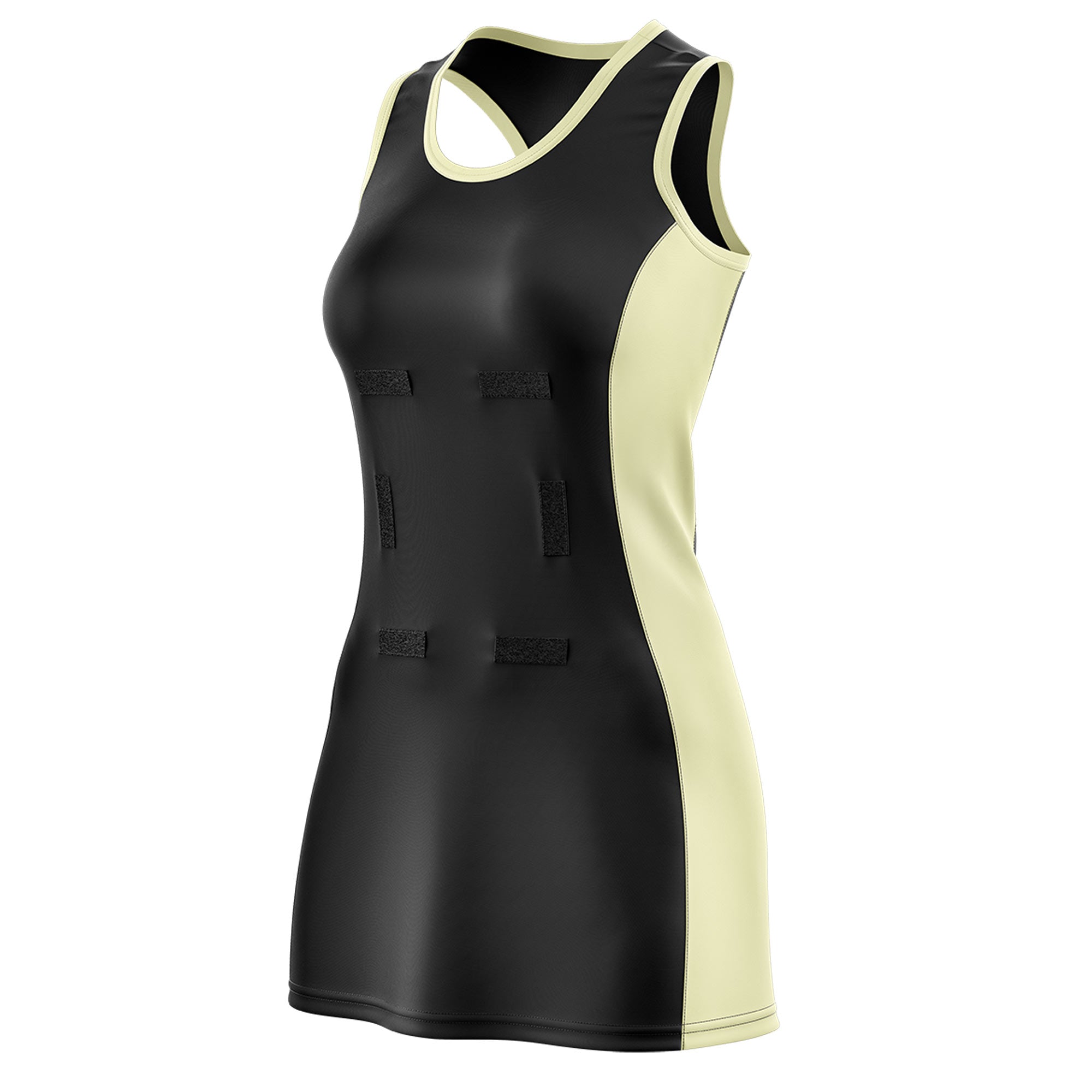 Custom Black Cream Color Block Two Tone Netball Dresses