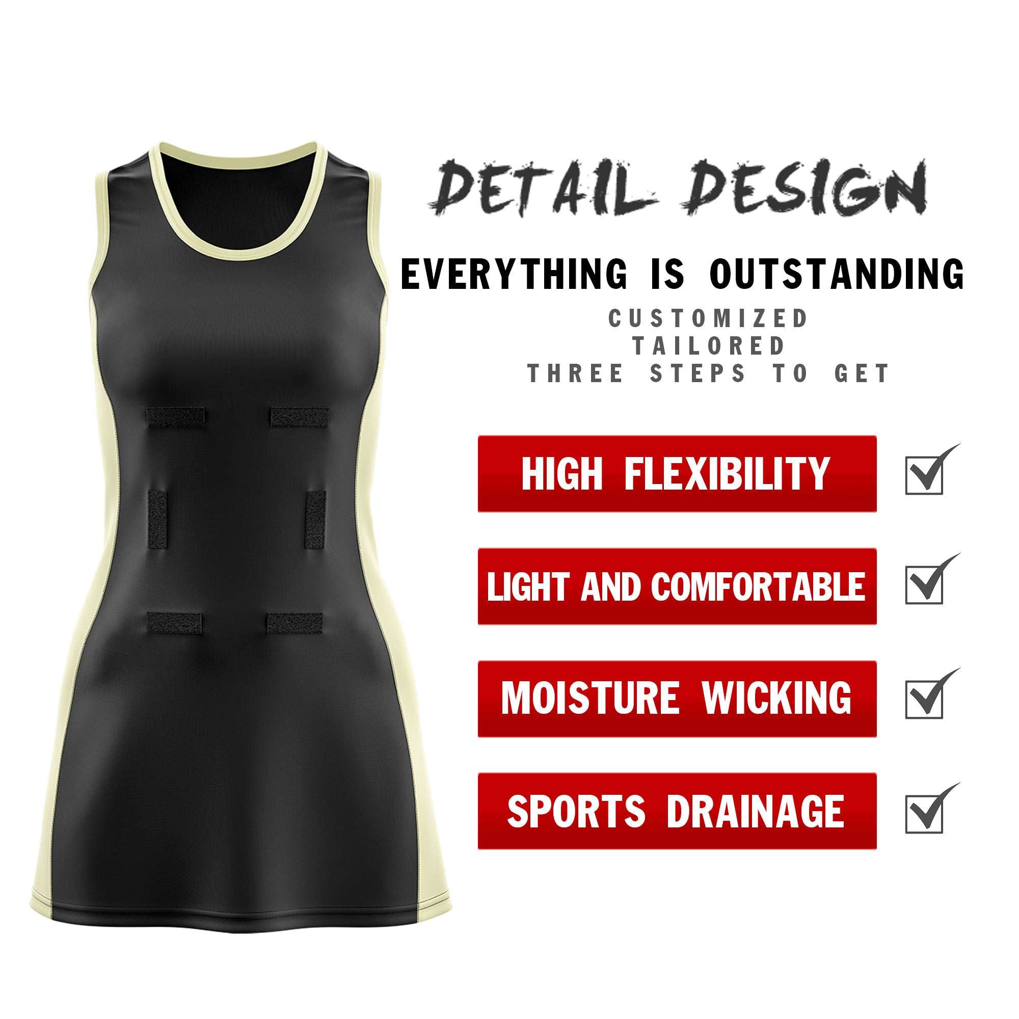 Custom Black Cream Color Block Two Tone Netball Dresses