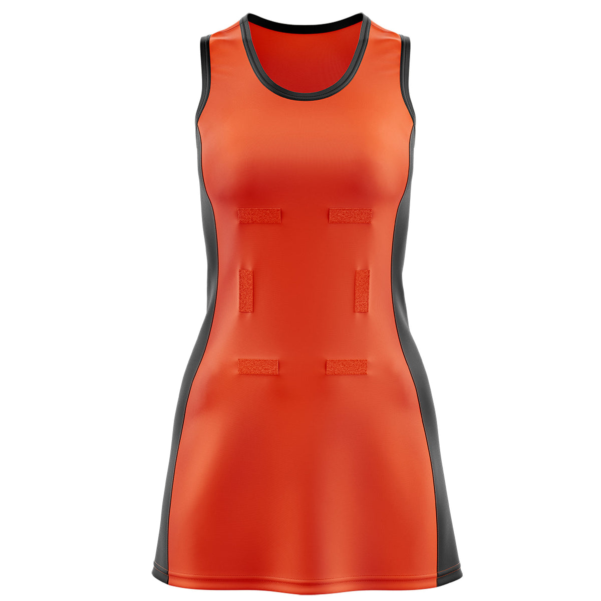 Custom Orange Black Color Block Two Tone Netball Dresses