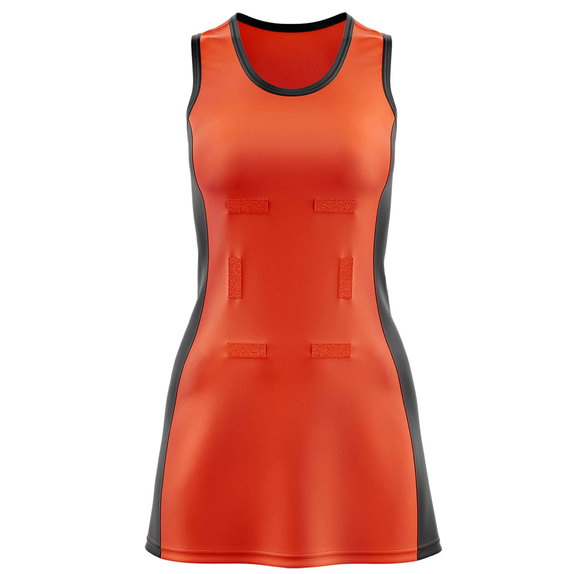 Custom Orange Black Color Block Two Tone Netball Dresses