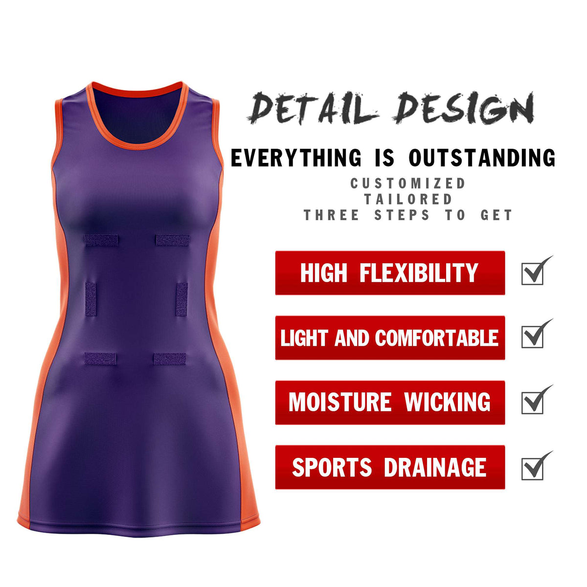 Custom Purple Orange Color Block Two Tone Netball Dresses