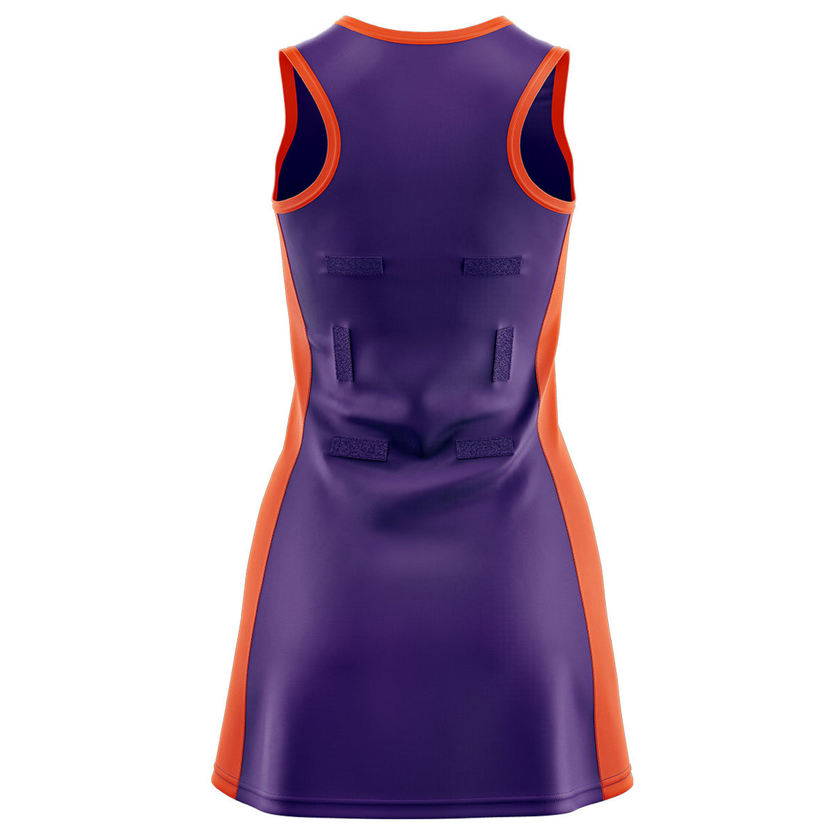 Custom Purple Orange Color Block Two Tone Netball Dresses