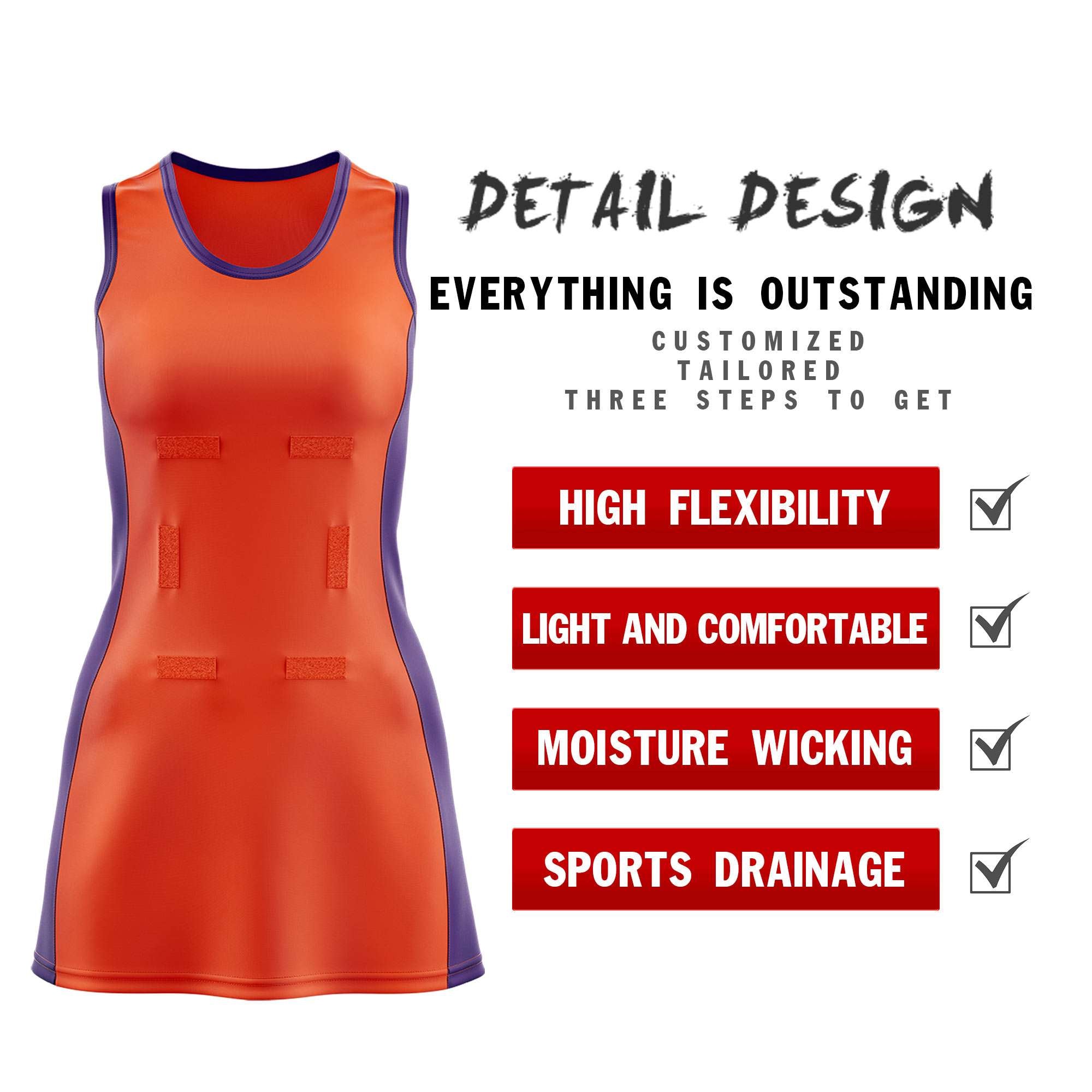 Custom Orange Purple Color Block Two Tone Netball Dresses