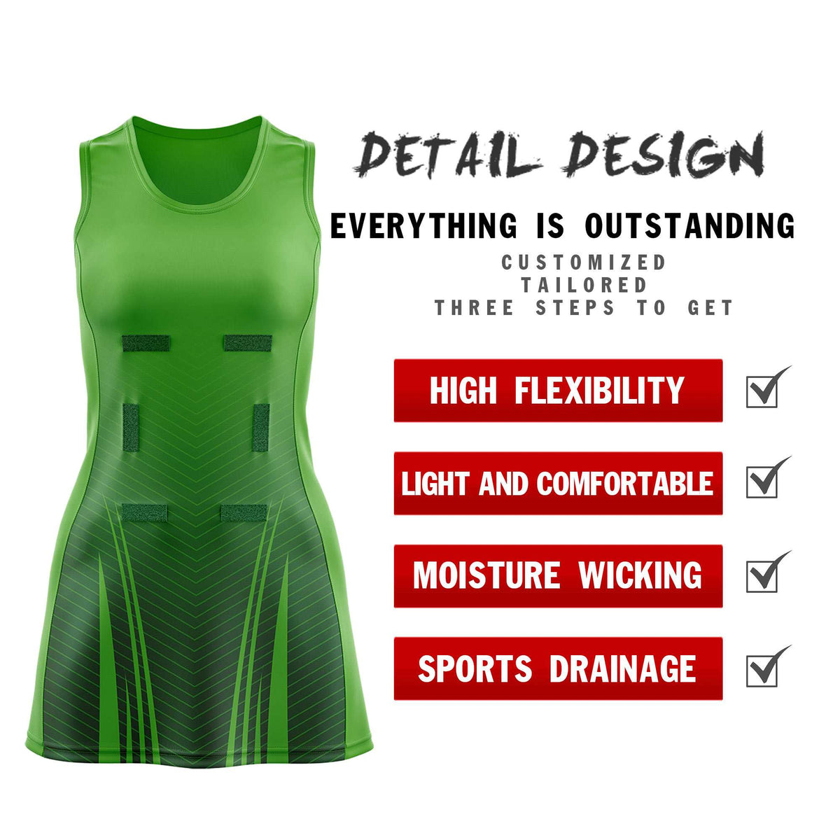 Custom Light Green Green Netball Dresses With Diagonal Lines And Jagged Texture Patterns