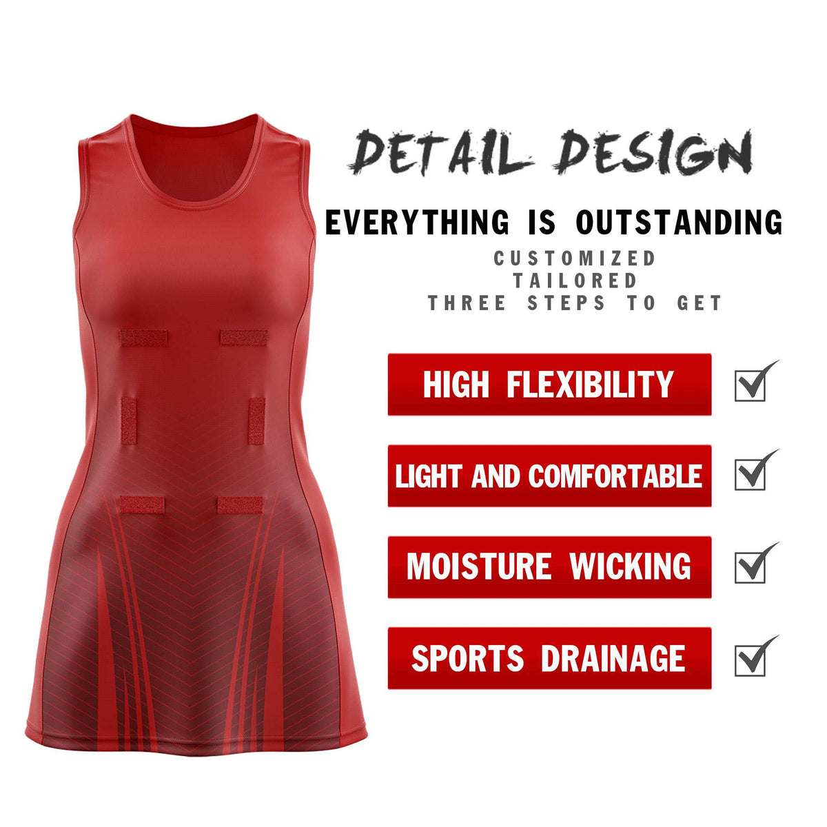 Custom Red Crimson Netball Dresses With Diagonal Lines And Jagged Texture Patterns