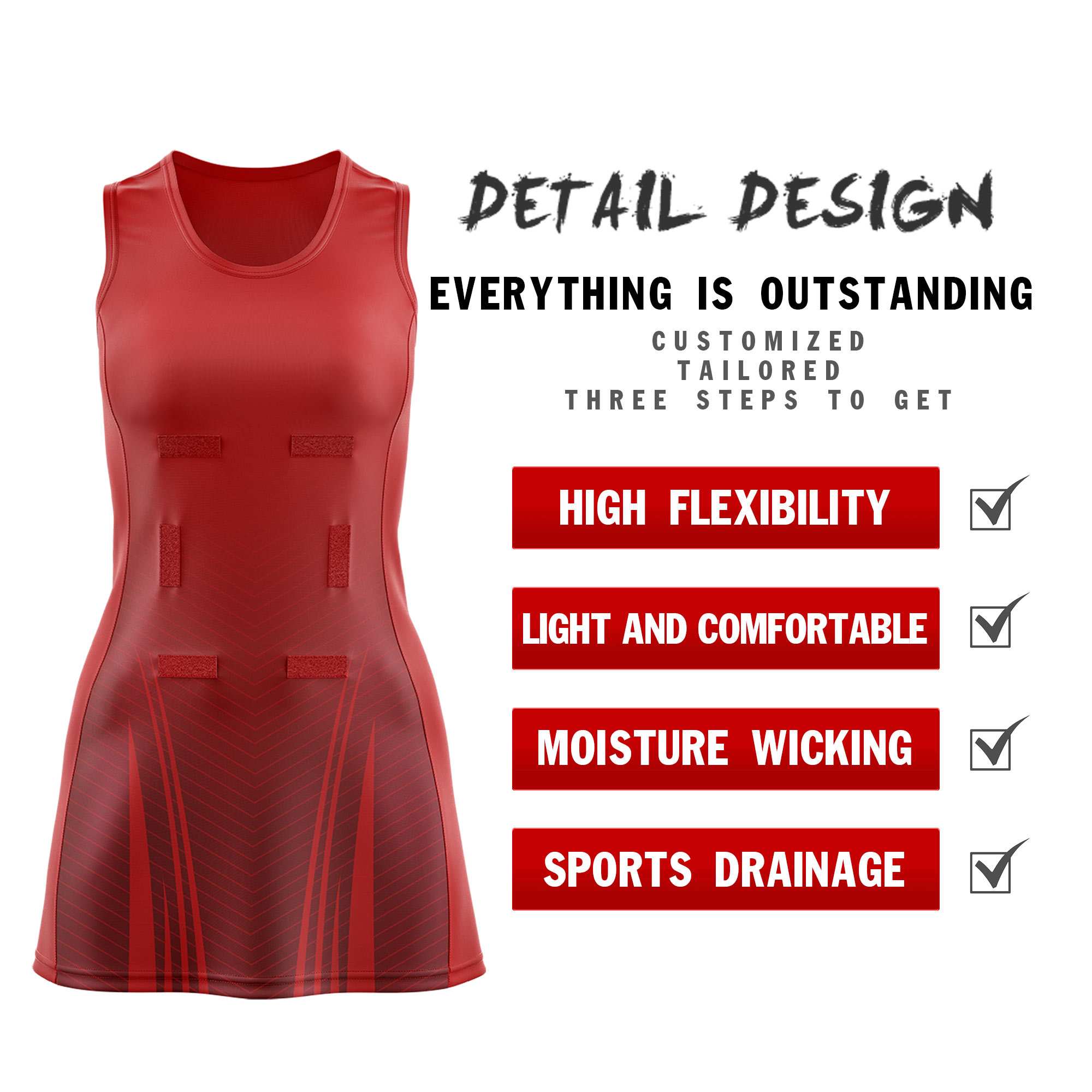 Custom Red Crimson Netball Dresses With Diagonal Lines And Jagged Texture Patterns