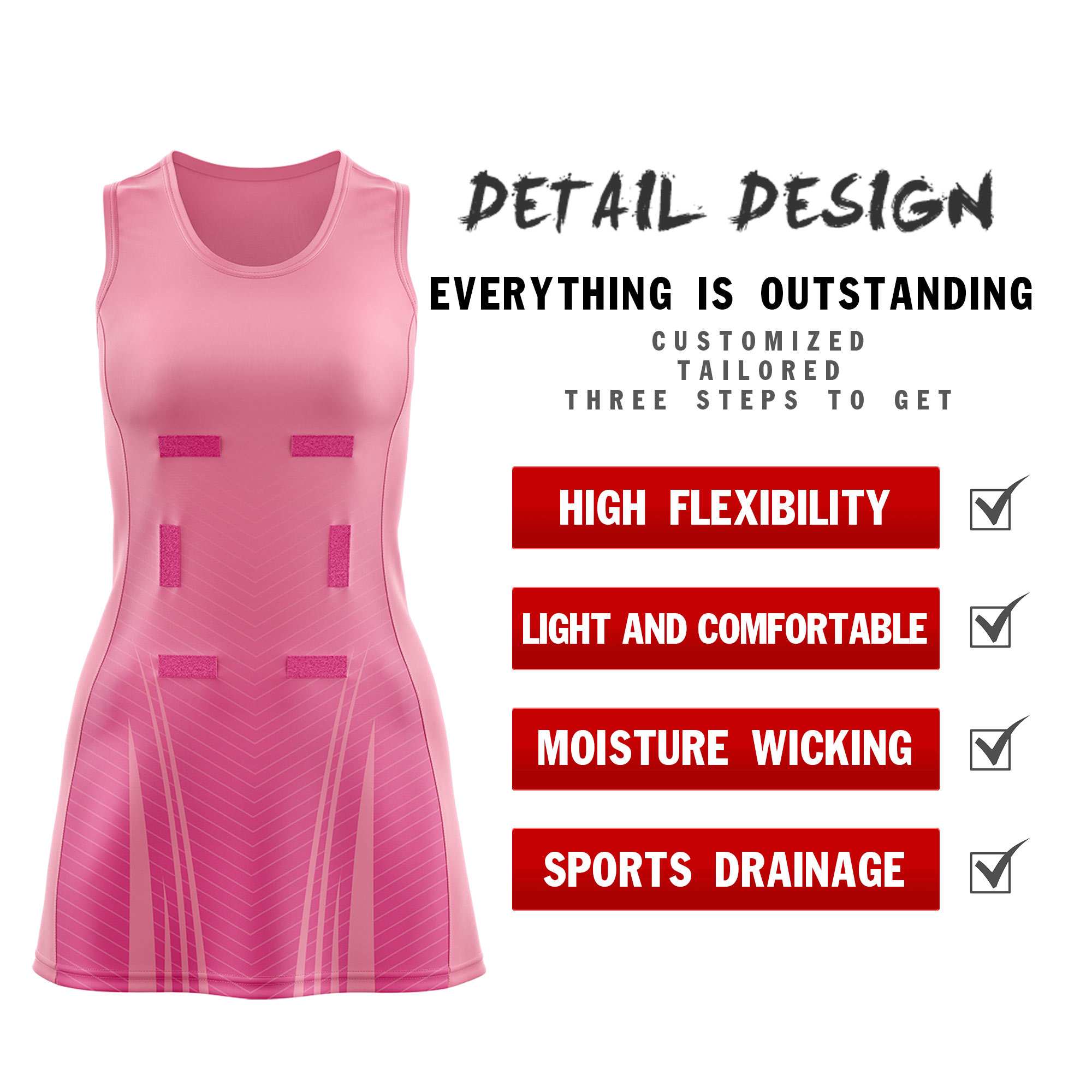 Custom Light Pink Pink Netball Dresses With Diagonal Lines And Jagged Texture Patterns