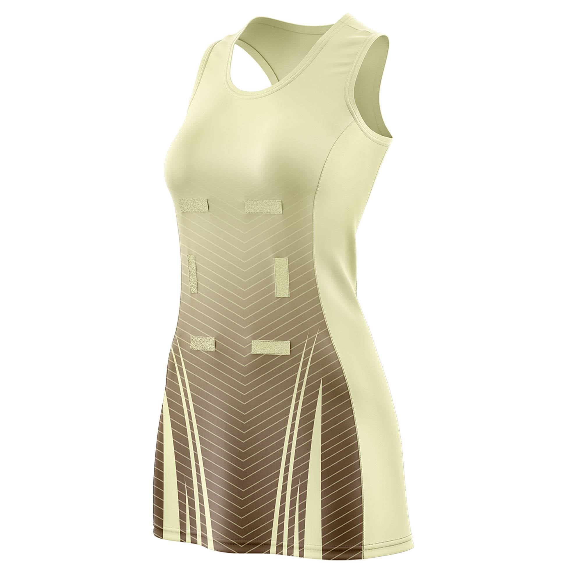 Custom Cream Light Brown Netball Dresses With Diagonal Lines And Jagged Texture Patterns