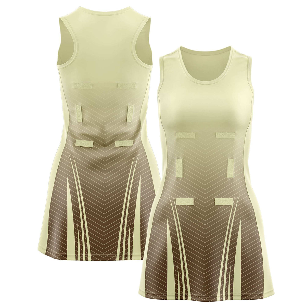Custom Cream Light Brown Netball Dresses With Diagonal Lines And Jagged Texture Patterns