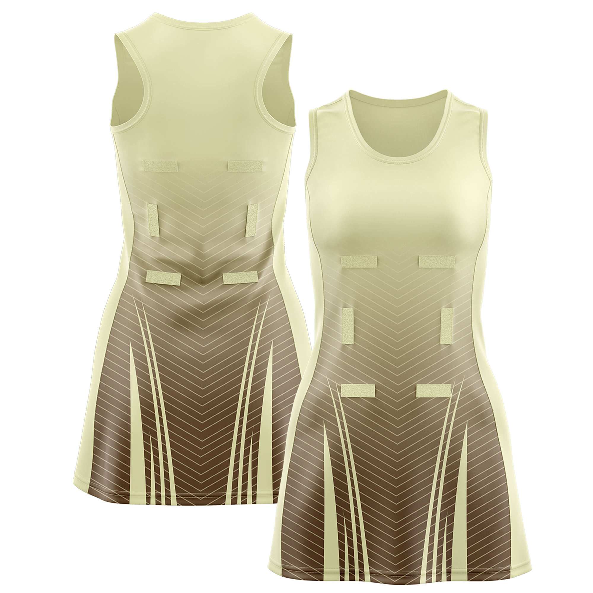 Custom Cream Light Brown Netball Dresses With Diagonal Lines And Jagged Texture Patterns
