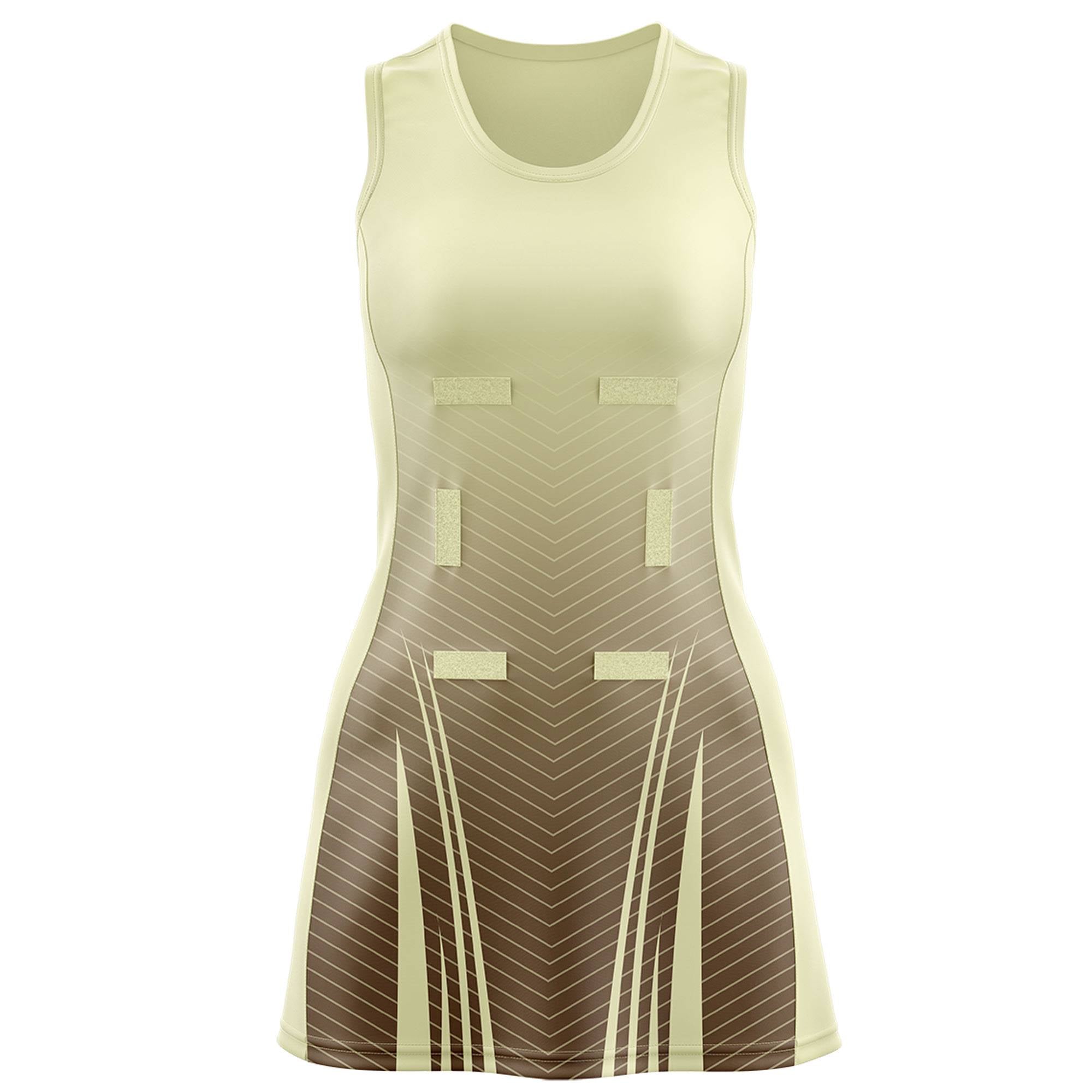 Custom Cream Light Brown Netball Dresses With Diagonal Lines And Jagged Texture Patterns