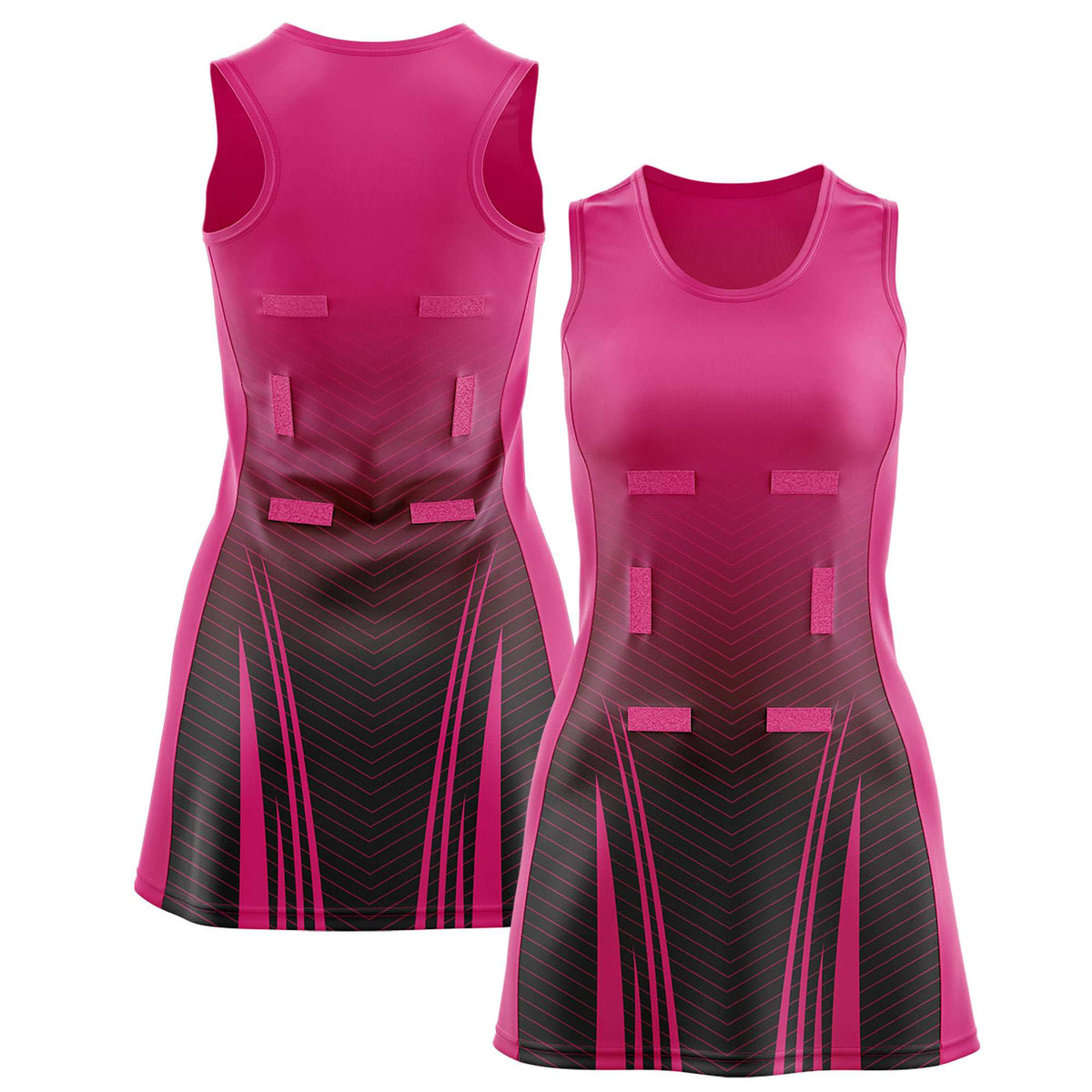 Custom Rose Red Black Netball Dresses With Diagonal Lines And Jagged Texture Patterns