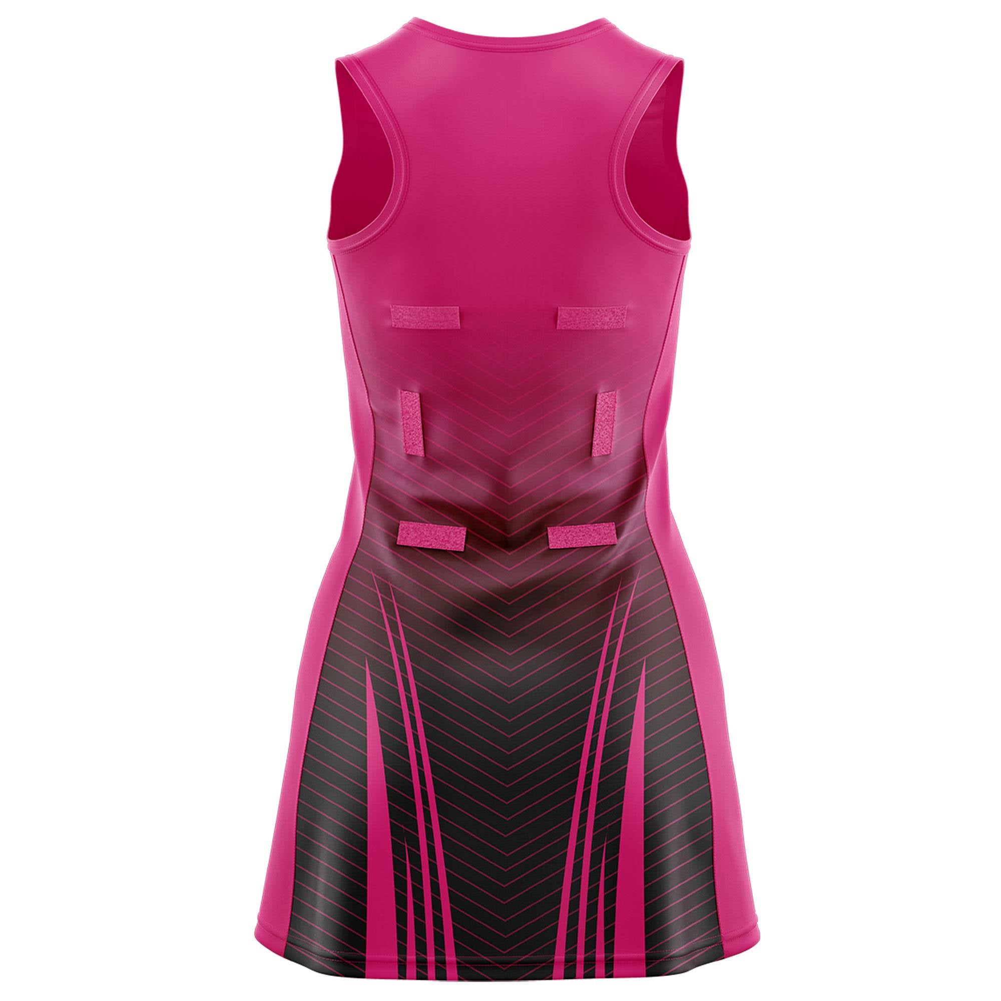 Custom Rose Red Black Netball Dresses With Diagonal Lines And Jagged Texture Patterns