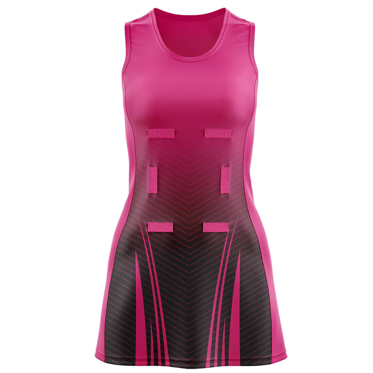 Custom Rose Red Black Netball Dresses With Diagonal Lines And Jagged Texture Patterns