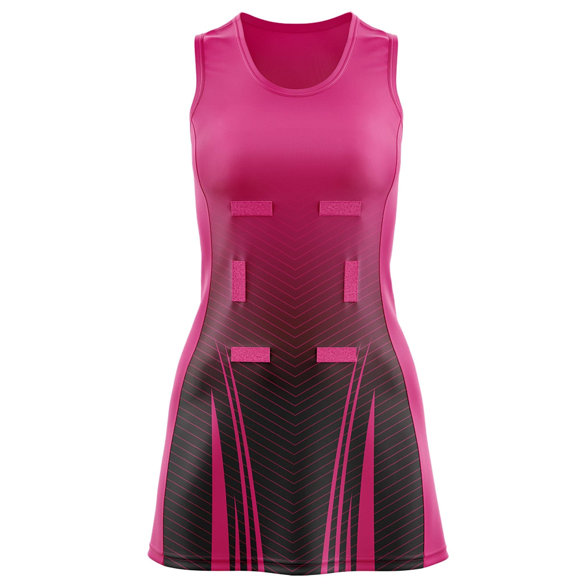 Custom Rose Red Black Netball Dresses With Diagonal Lines And Jagged Texture Patterns