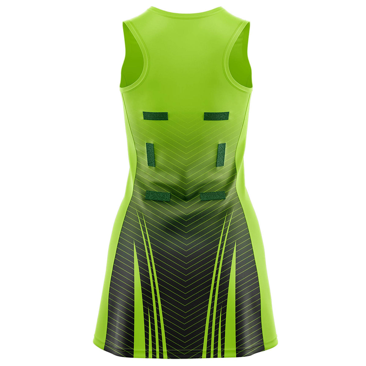 Custom Neon Green Black Netball Dresses With Diagonal Lines And Jagged Texture Patterns