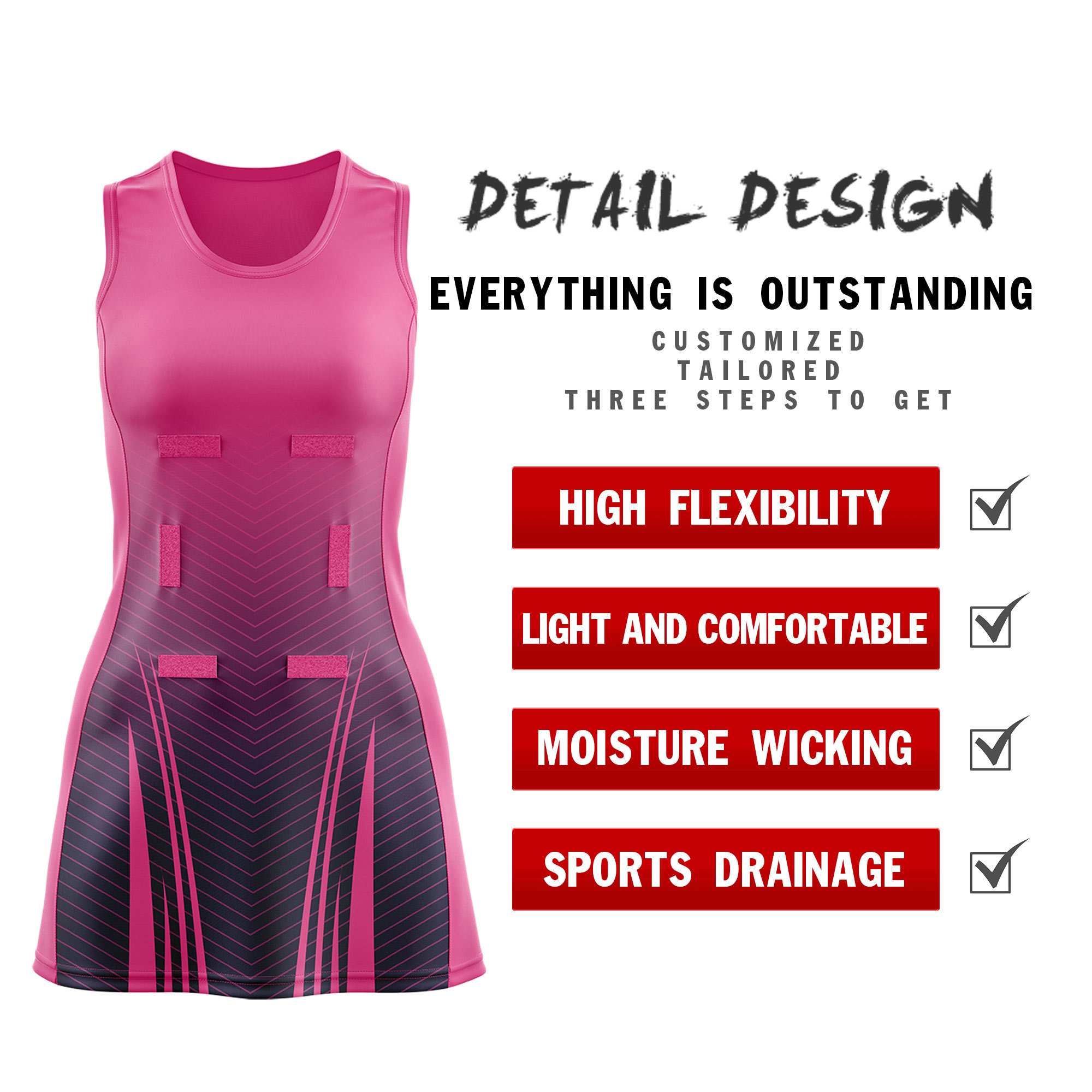 Custom Rose Red Navy Netball Dresses With Diagonal Lines And Jagged Texture Patterns