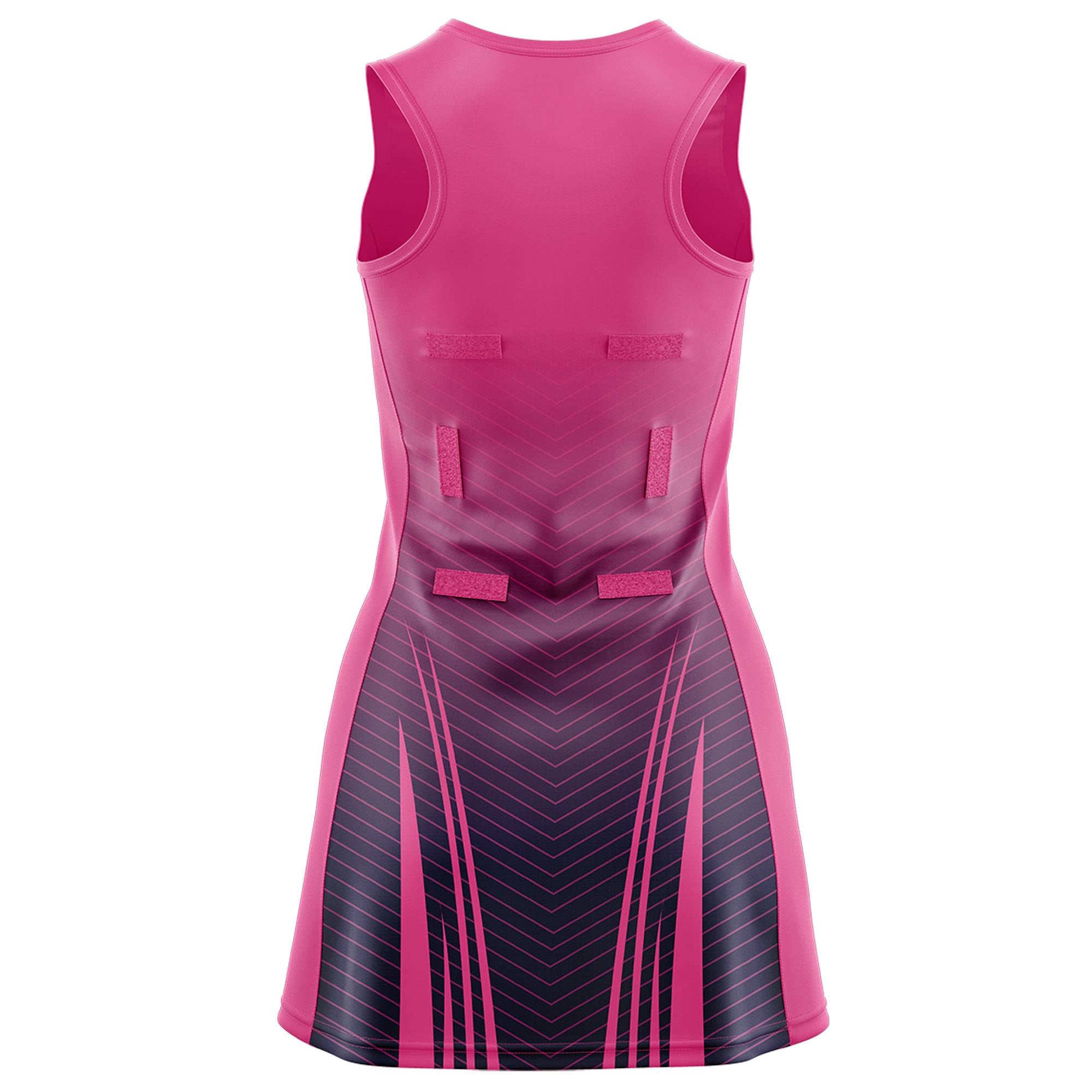 Custom Rose Red Navy Netball Dresses With Diagonal Lines And Jagged Texture Patterns