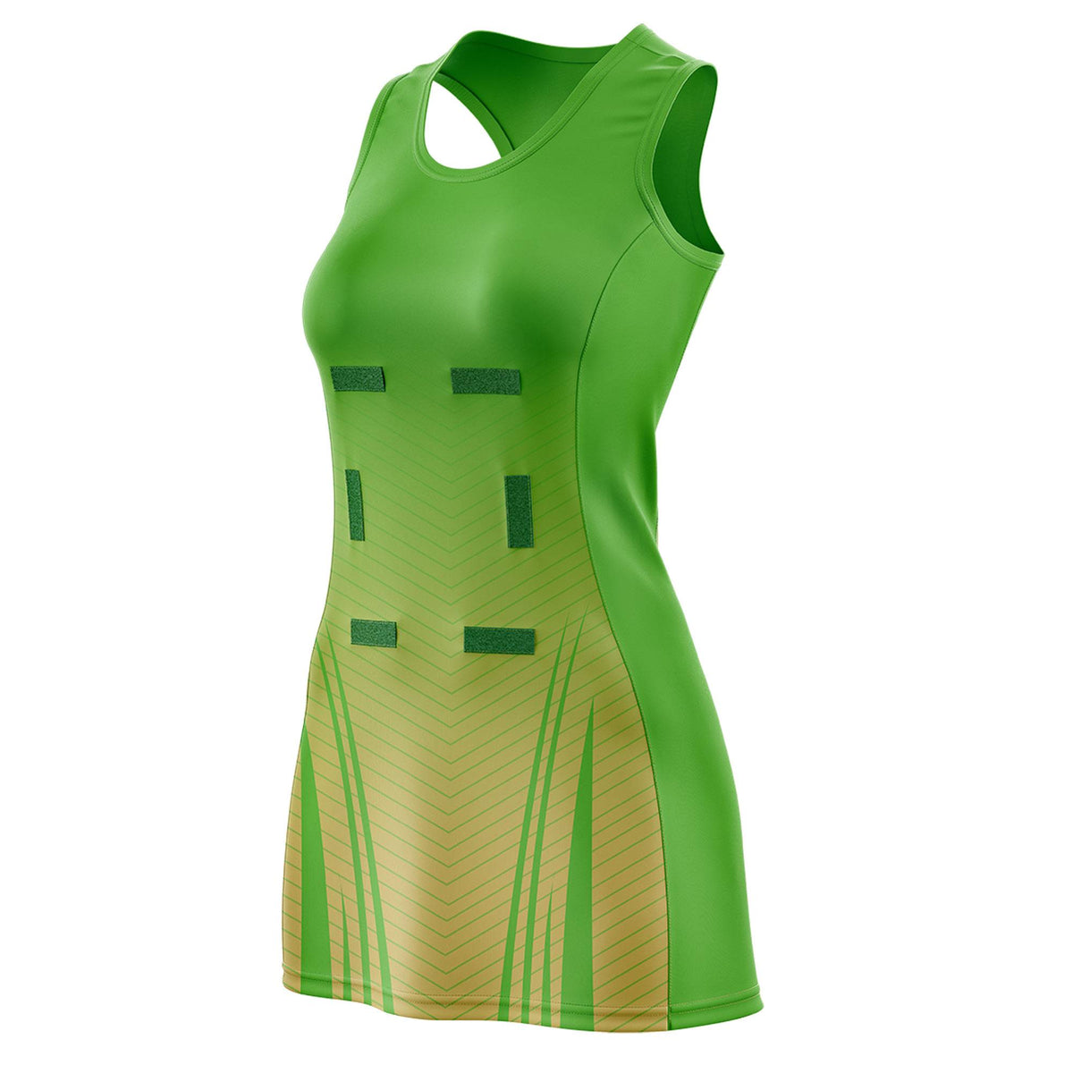 Custom Light Green Khaki Netball Dresses With Diagonal Lines And Jagged Texture Patterns