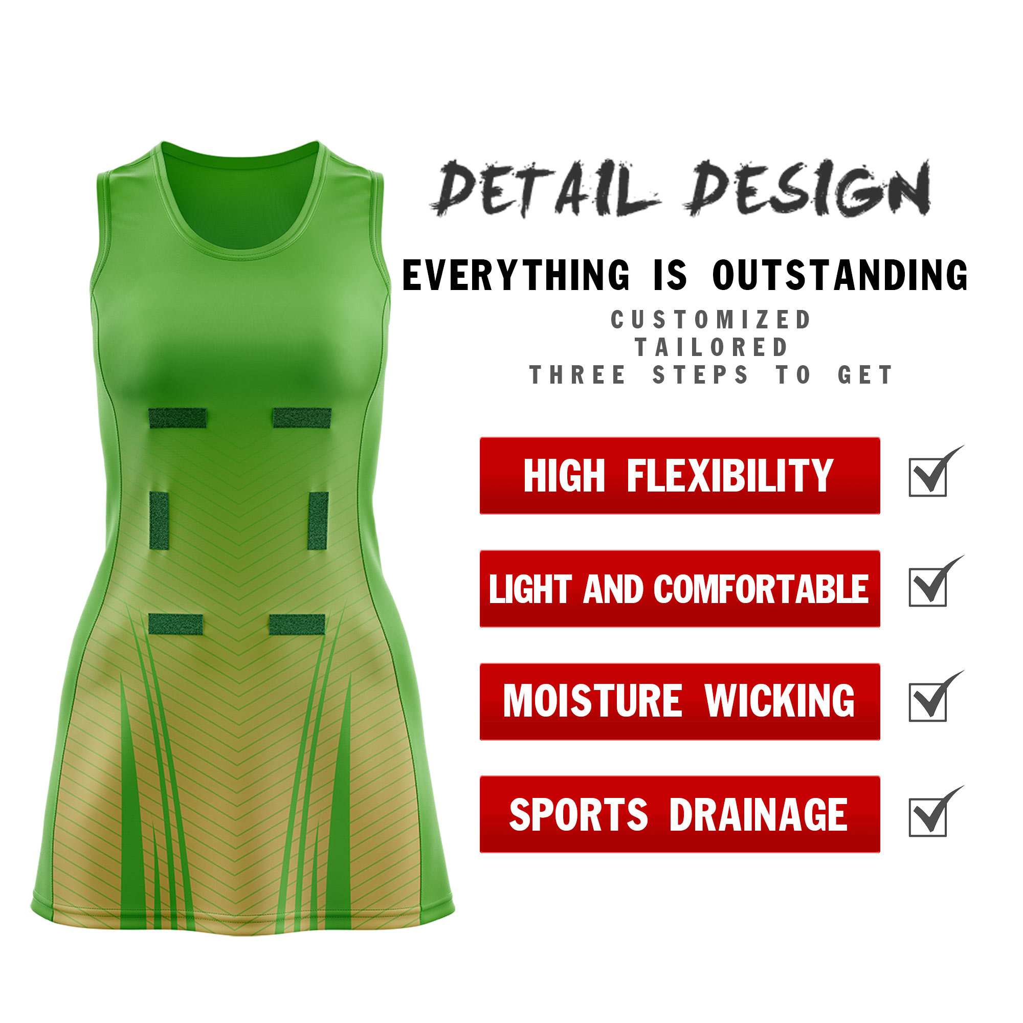 Custom Light Green Khaki Netball Dresses With Diagonal Lines And Jagged Texture Patterns