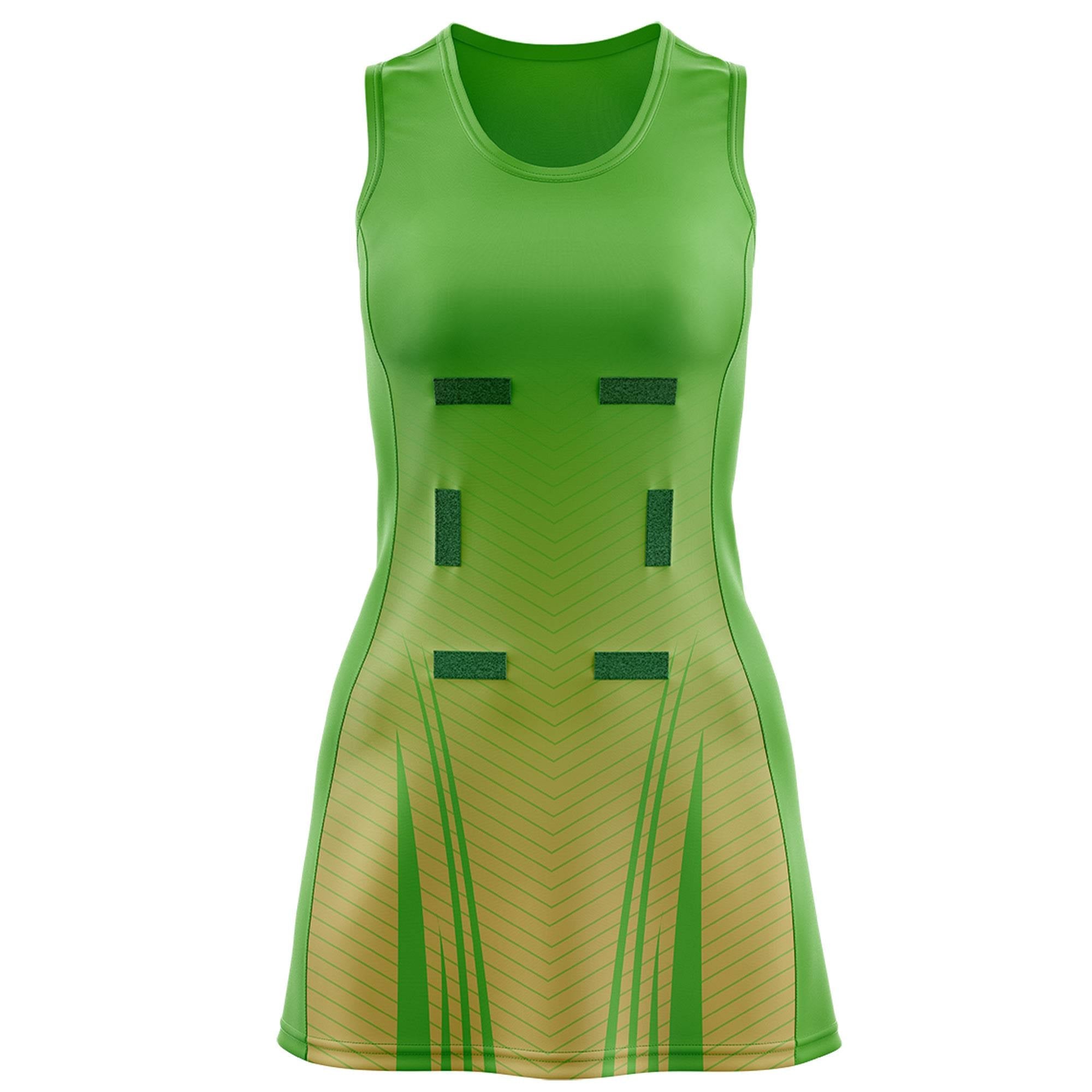 Custom Light Green Khaki Netball Dresses With Diagonal Lines And Jagged Texture Patterns