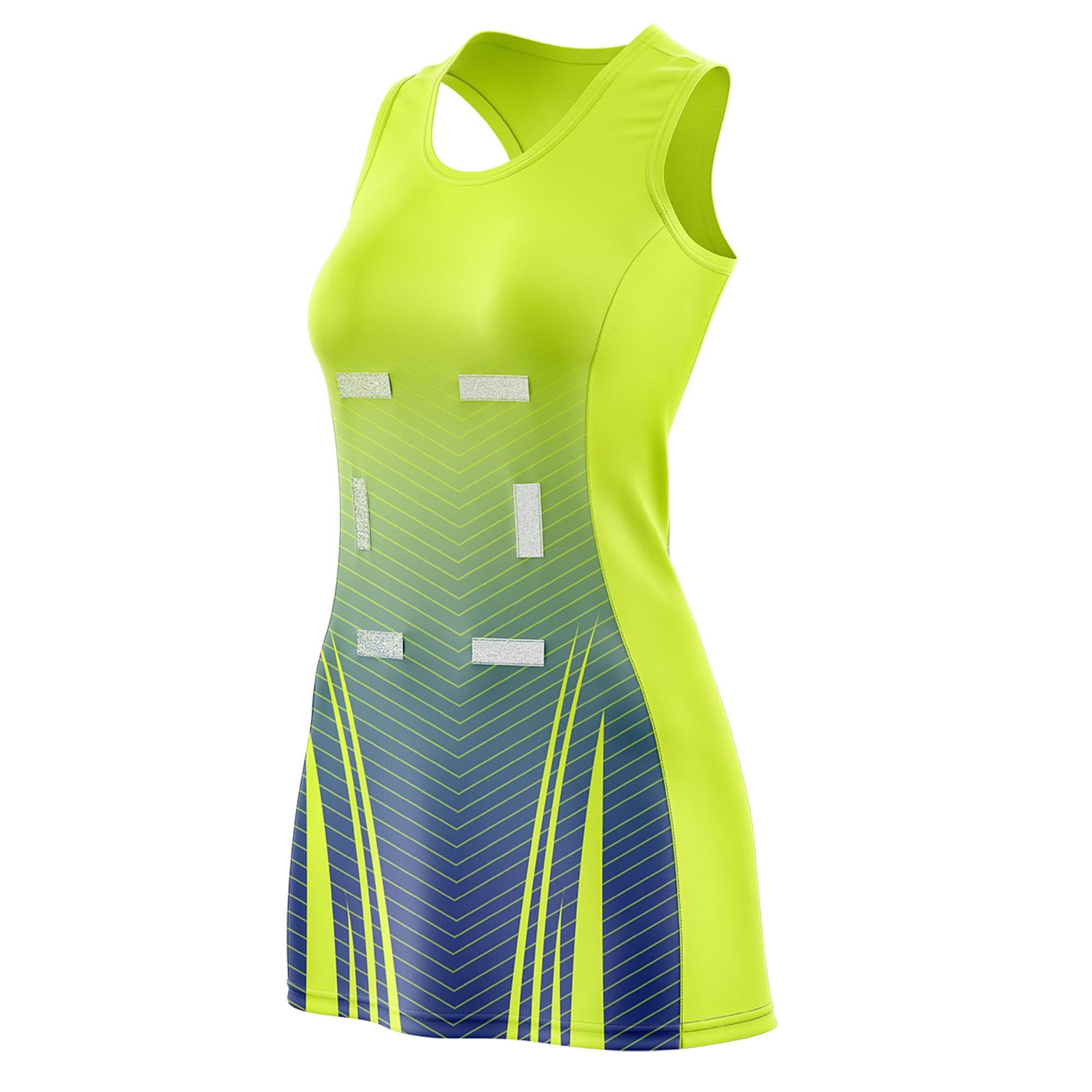 Custom Fluorescent Green Royal Netball Dresses With Diagonal Lines And Jagged Texture Patterns