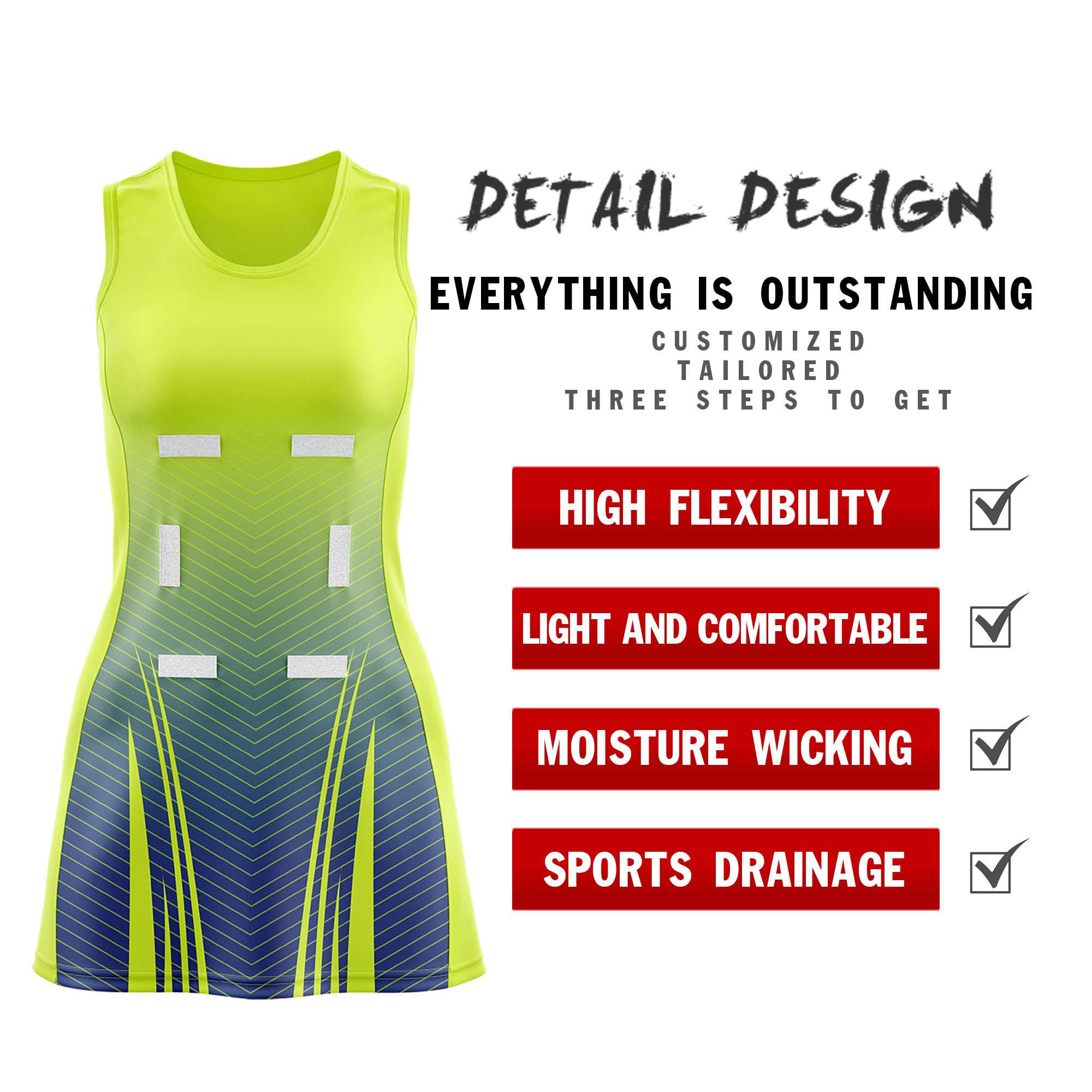 Custom Fluorescent Green Royal Netball Dresses With Diagonal Lines And Jagged Texture Patterns