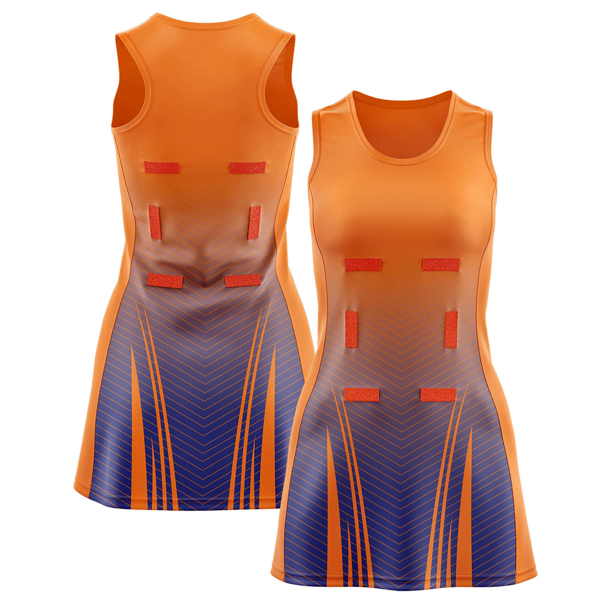 Custom Orange Royal Netball Dresses With Diagonal Lines And Jagged Texture Patterns