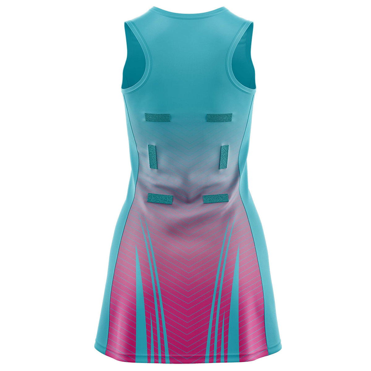 Custom Aqua Rose Red Netball Dresses With Diagonal Lines And Jagged Texture Patterns