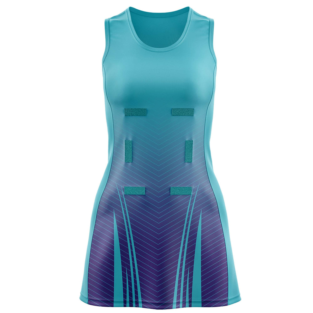 Custom Aqua Purple Netball Dresses With Diagonal Lines And Jagged Texture Patterns