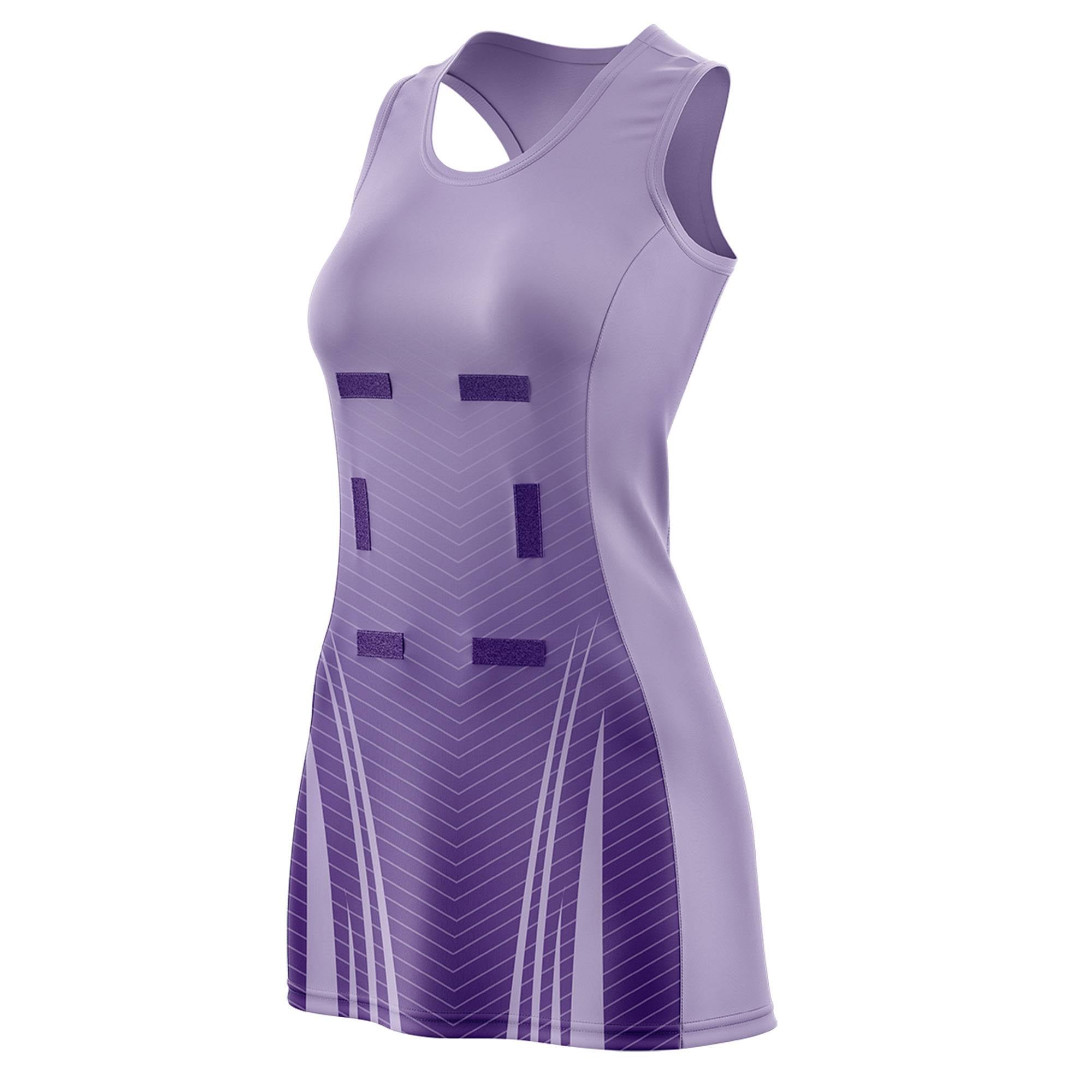 Custom Light Purple Purple Netball Dresses With Diagonal Lines And Jagged Texture Patterns