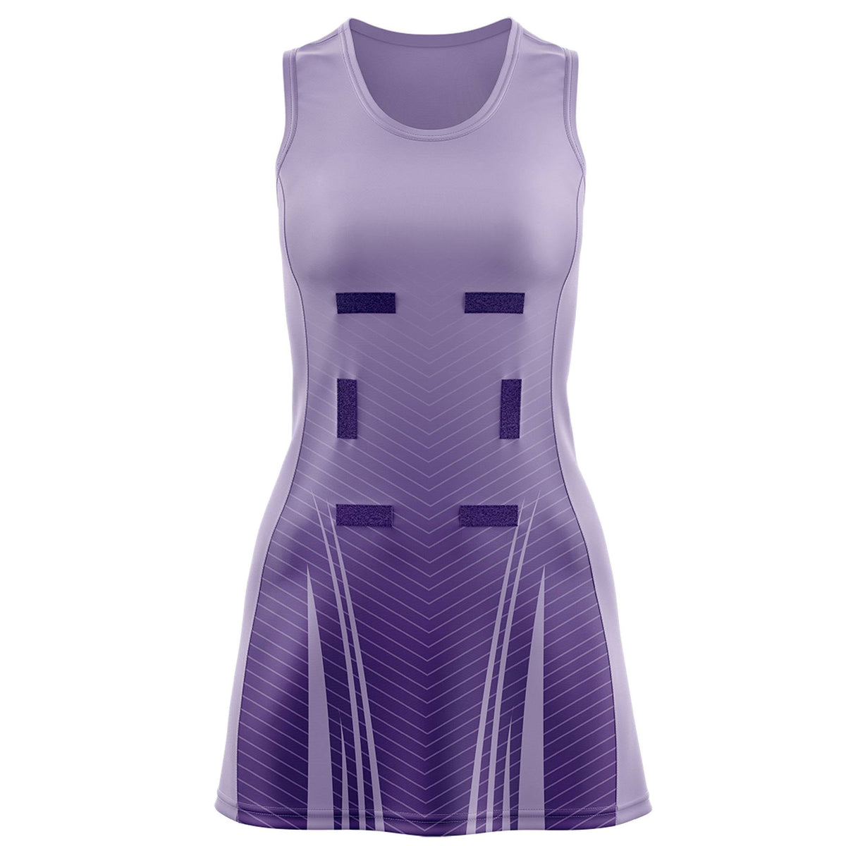 Custom Light Purple Purple Netball Dresses With Diagonal Lines And Jagged Texture Patterns