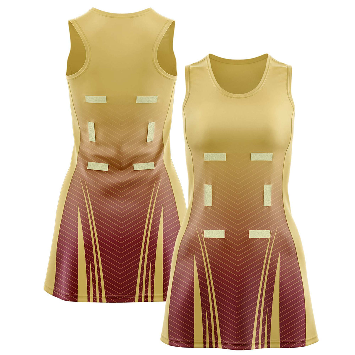 Custom Khaki Crimson Netball Dresses With Diagonal Lines And Jagged Texture Patterns