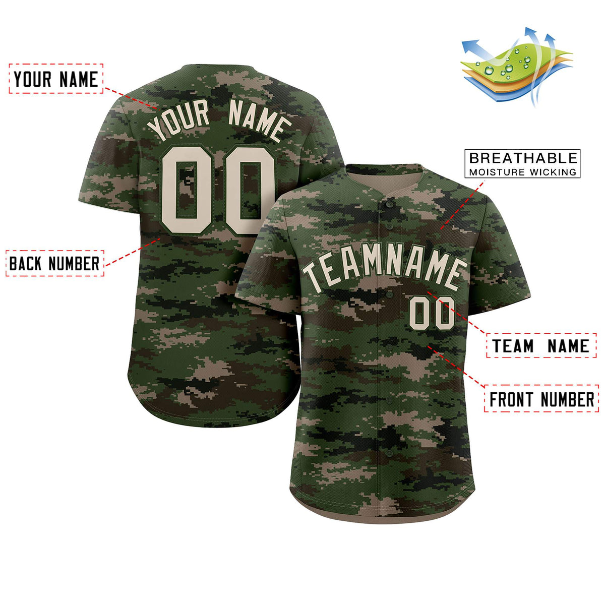 Custom Camo Green Authentic Baseball Jersey