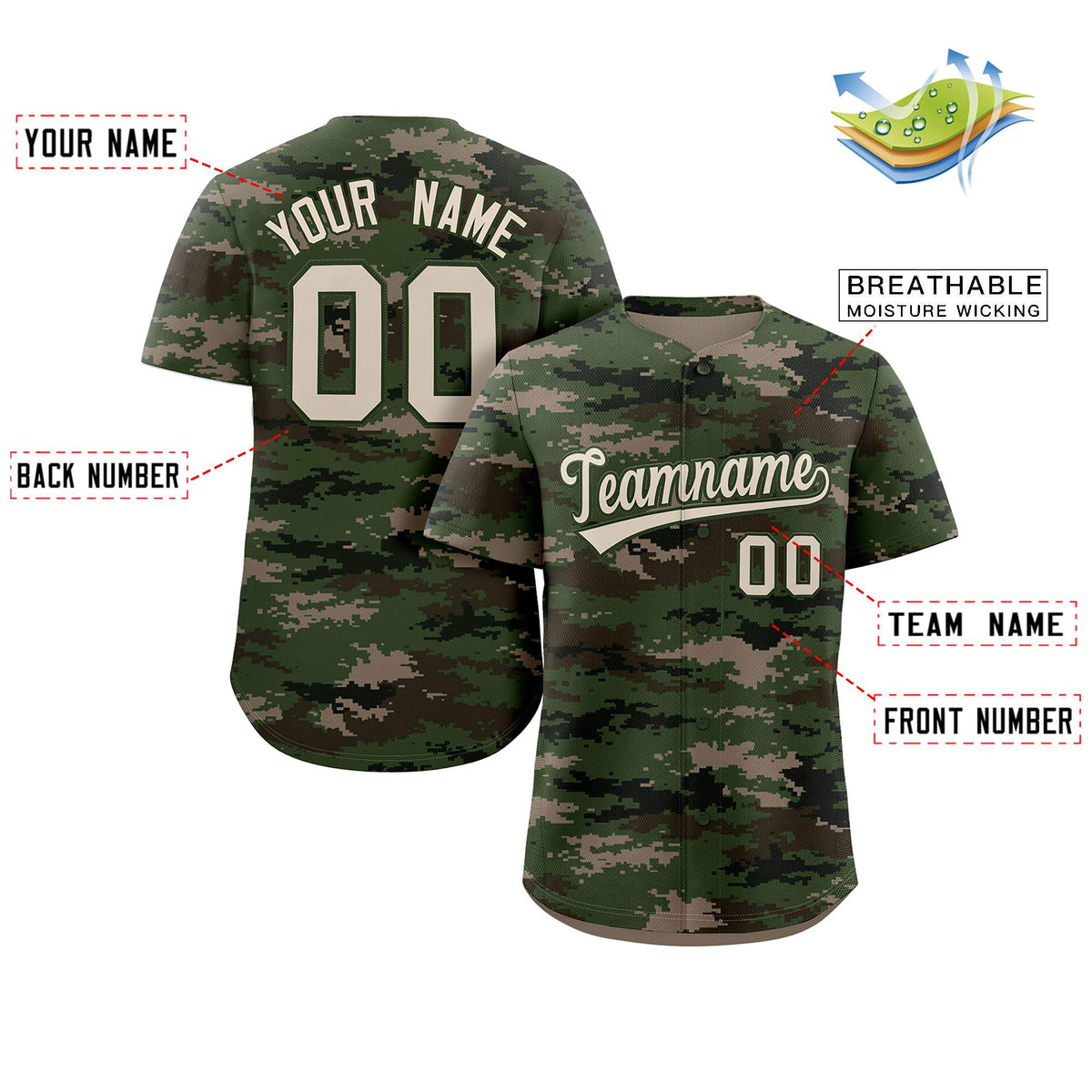 Custom Camo Green Authentic Baseball Jersey