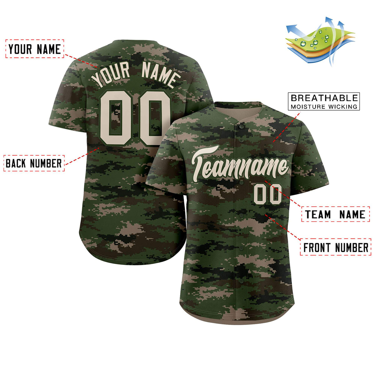 Custom Camo Green Authentic Baseball Jersey