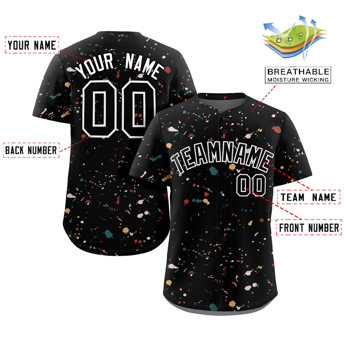 Custom Black White Splash Graffiti Pattern Authentic Baseball Jersey