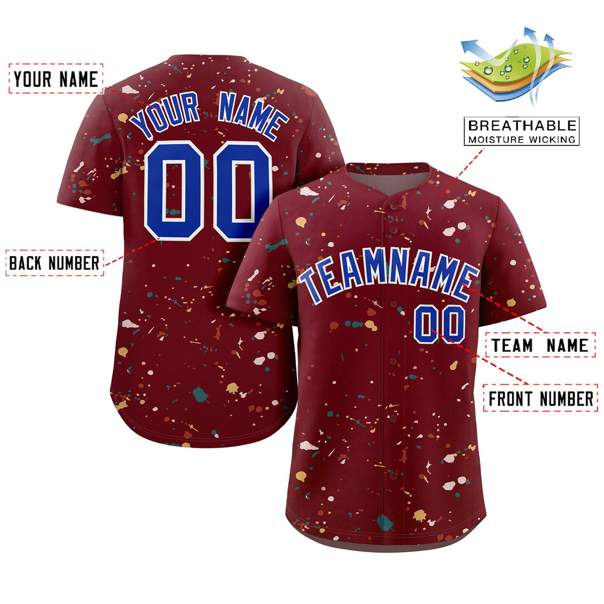 Custom Crimson Royal-White Splash Graffiti Pattern Authentic Baseball Jersey