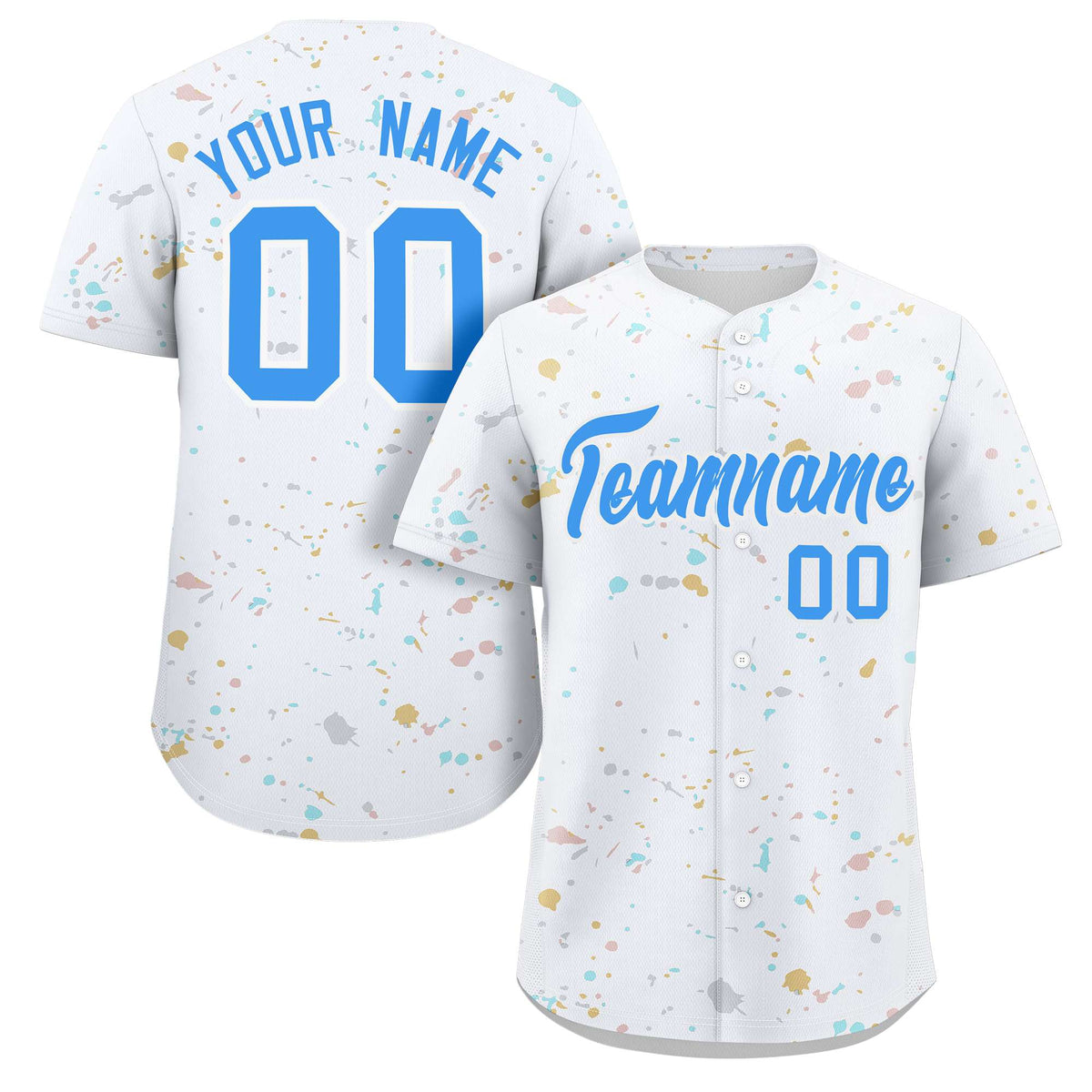 Custom White Powder Blue Splash Graffiti Pattern Authentic Baseball Jersey