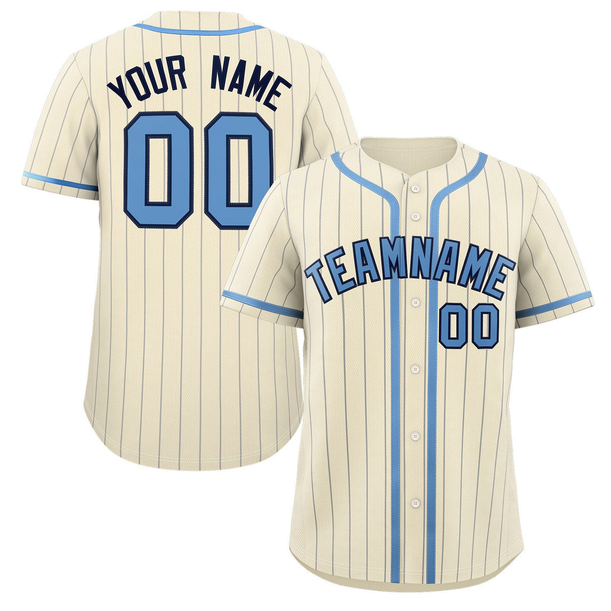 Custom Cream Light Blue-Light Gray Stripe Fashion Design Full Button Authentic Baseball Jersey