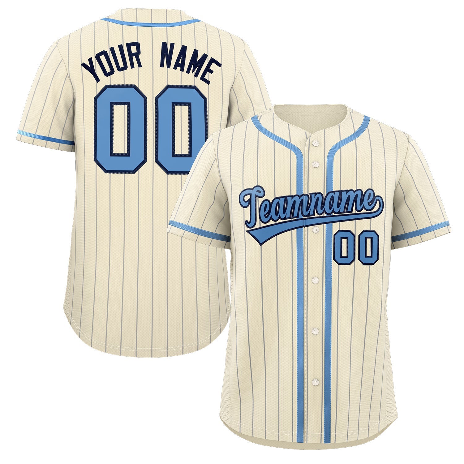 Custom Cream Light Blue-Light Gray Stripe Fashion Design Full Button Authentic Baseball Jersey|KXKSHOP