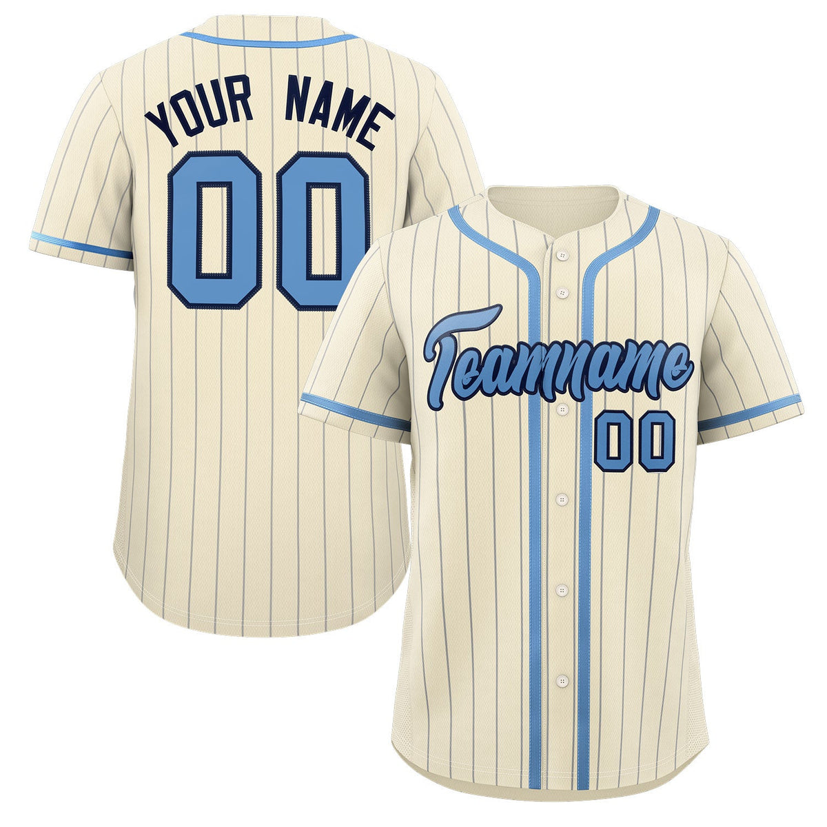 Custom Cream Light Blue-Light Gray Stripe Fashion Design Full Button Authentic Baseball Jersey